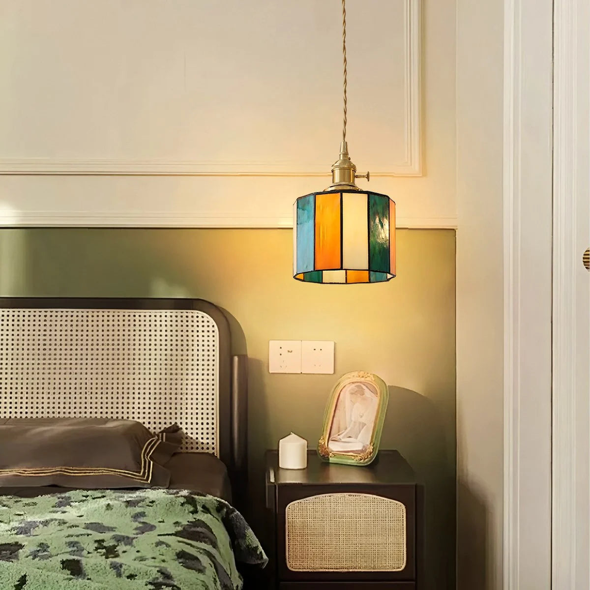 Antizer Vintage Brass Glass Pendant Light