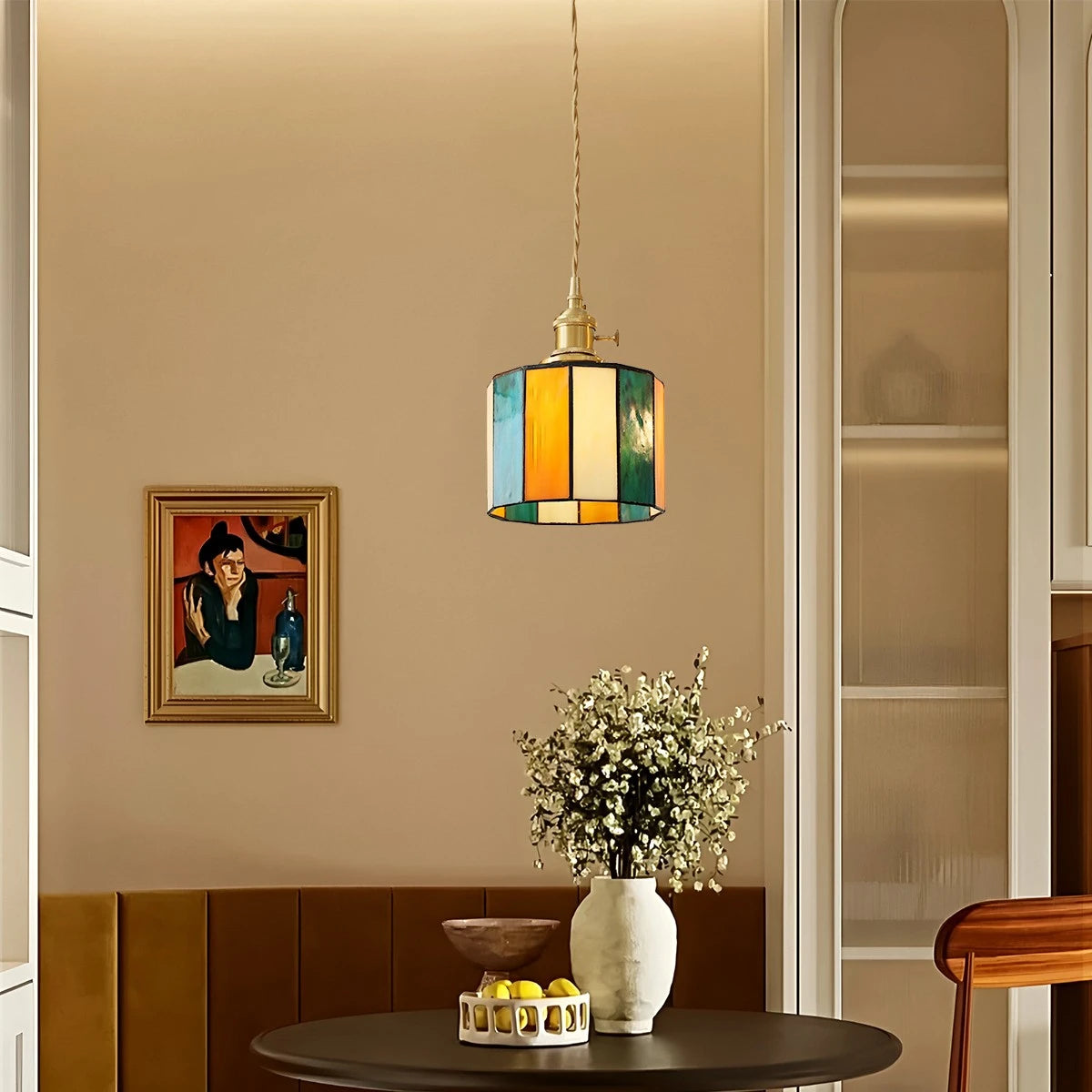 Antizer Vintage Brass Glass Pendant Light