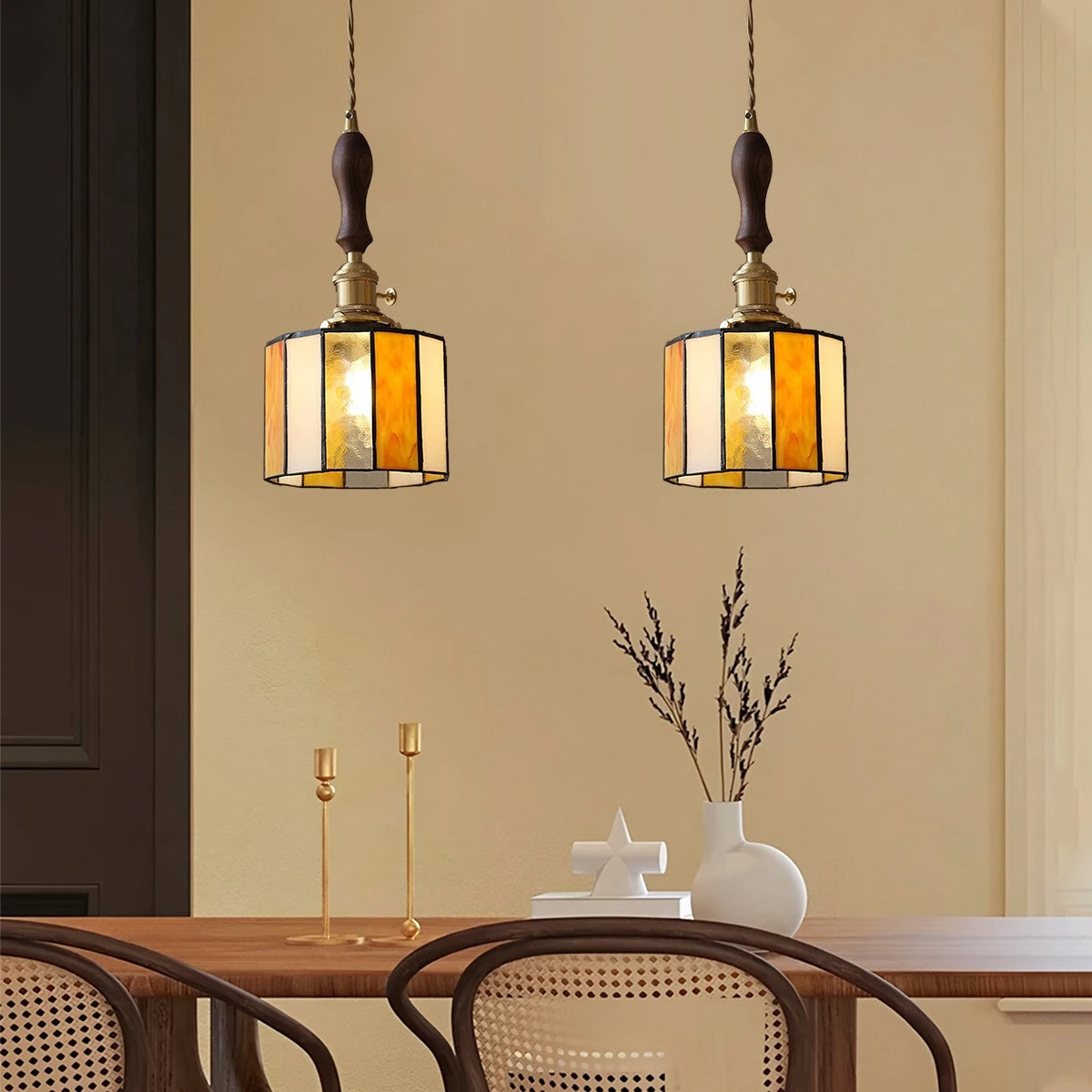 Antizer Vintage Brass Glass Pendant Light
