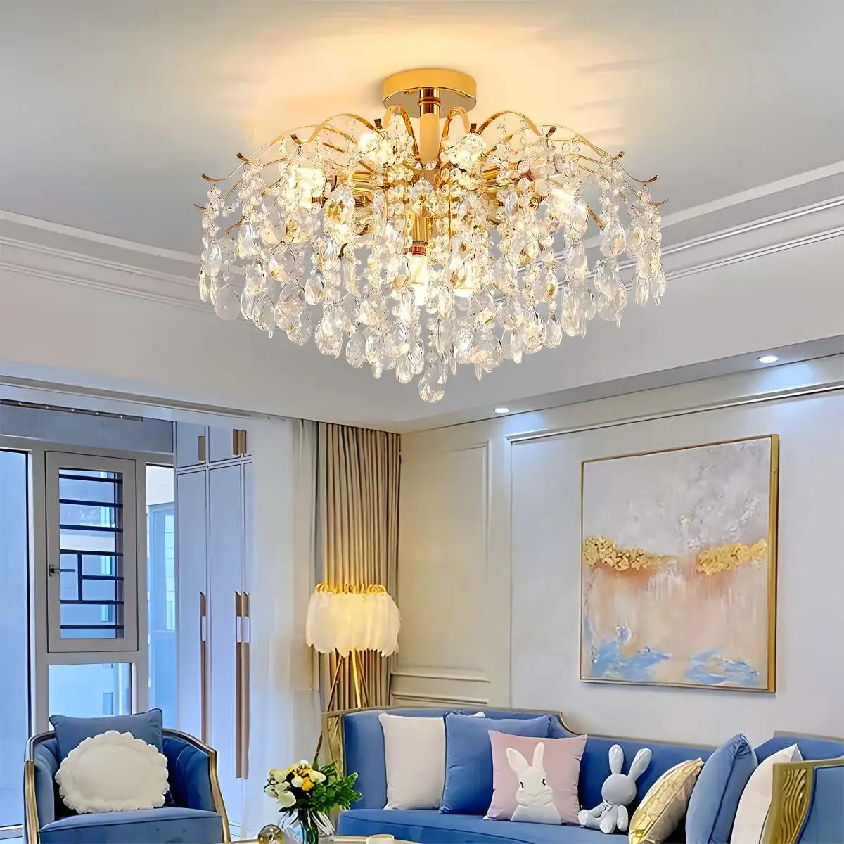 Antizer French Vintage Crystal Ceiling Chandelier