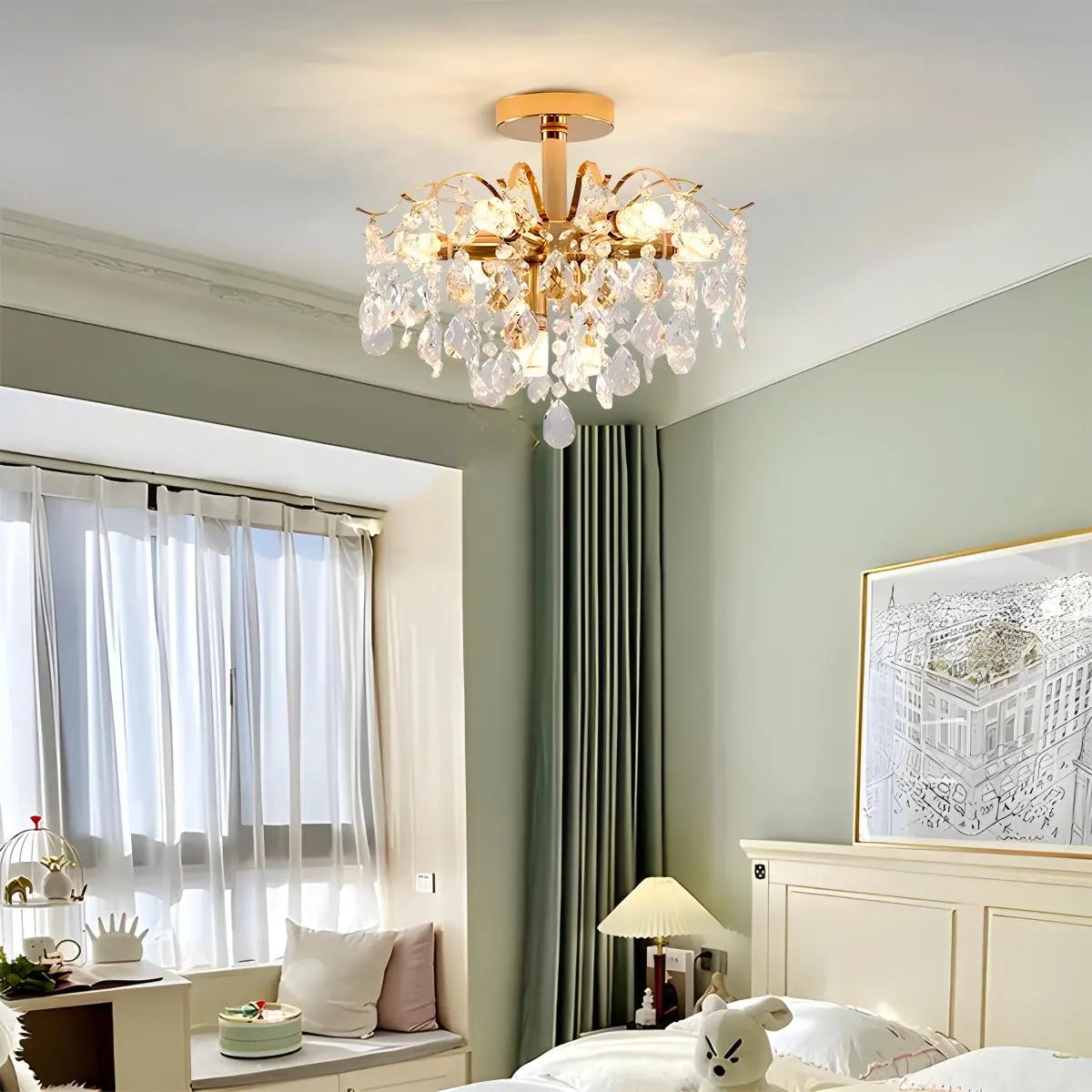 Antizer French Vintage Crystal Ceiling Chandelier