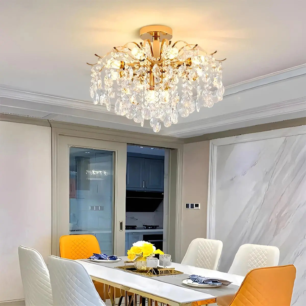 Antizer French Vintage Crystal Ceiling Chandelier