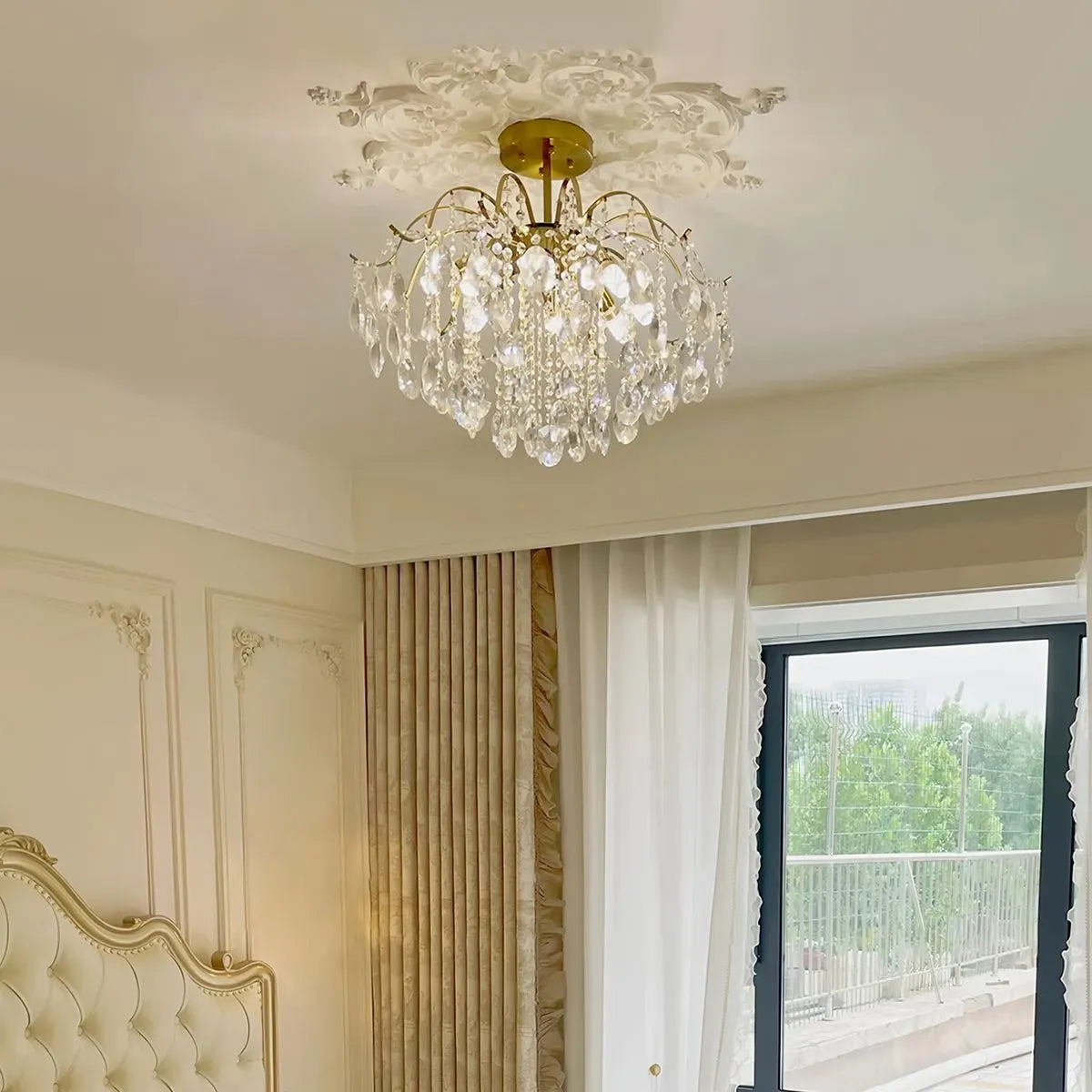 Antizer French Vintage Crystal Ceiling Chandelier