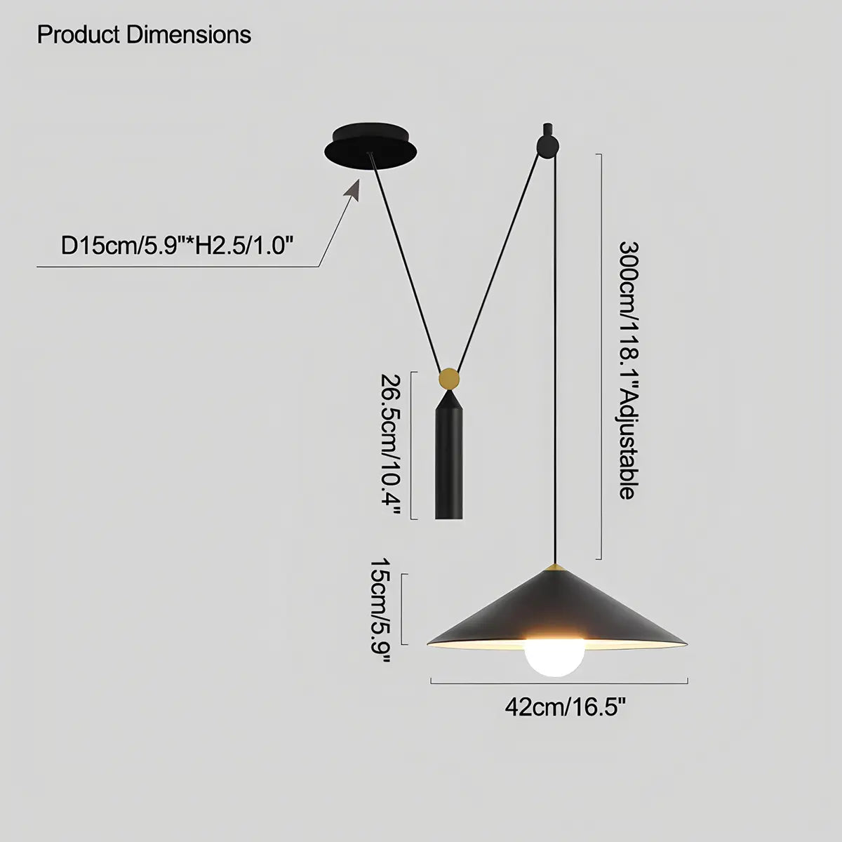 Antizer Cone Counterweight Pulley Swag Pendant Lamp
