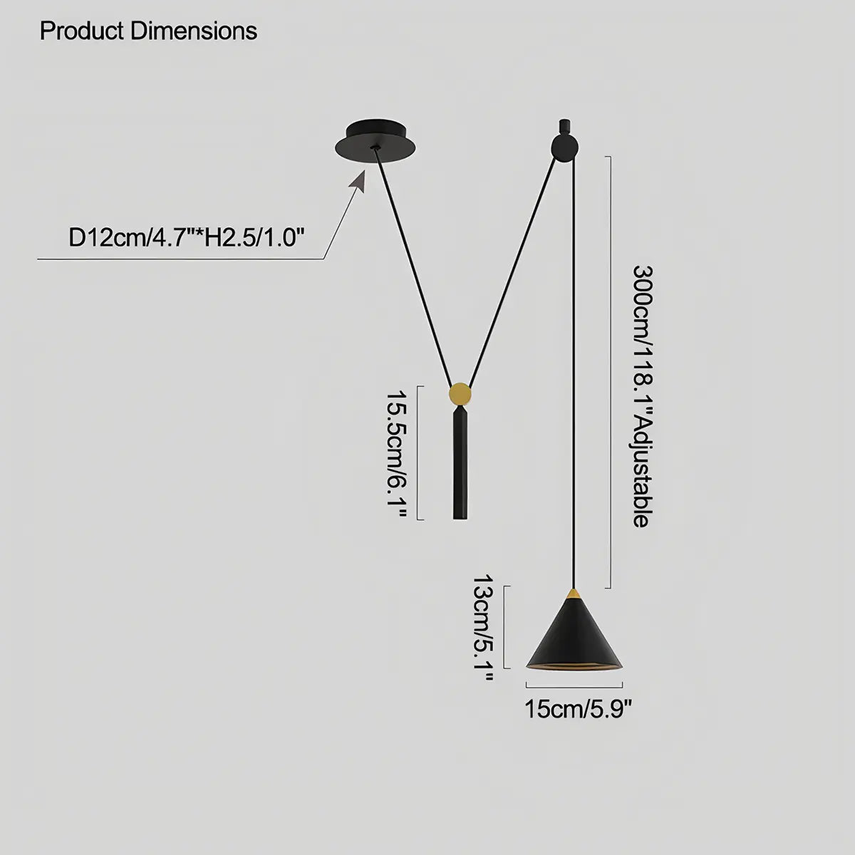 Antizer Cone Counterweight Pulley Swag Pendant Lamp