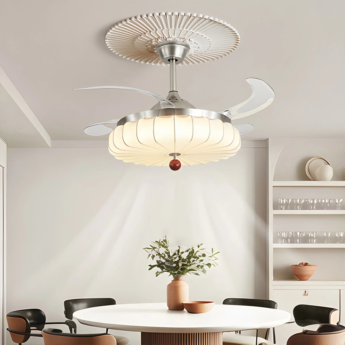 Antizer Retro Fabric Ceiling Fan Light for Dining Room