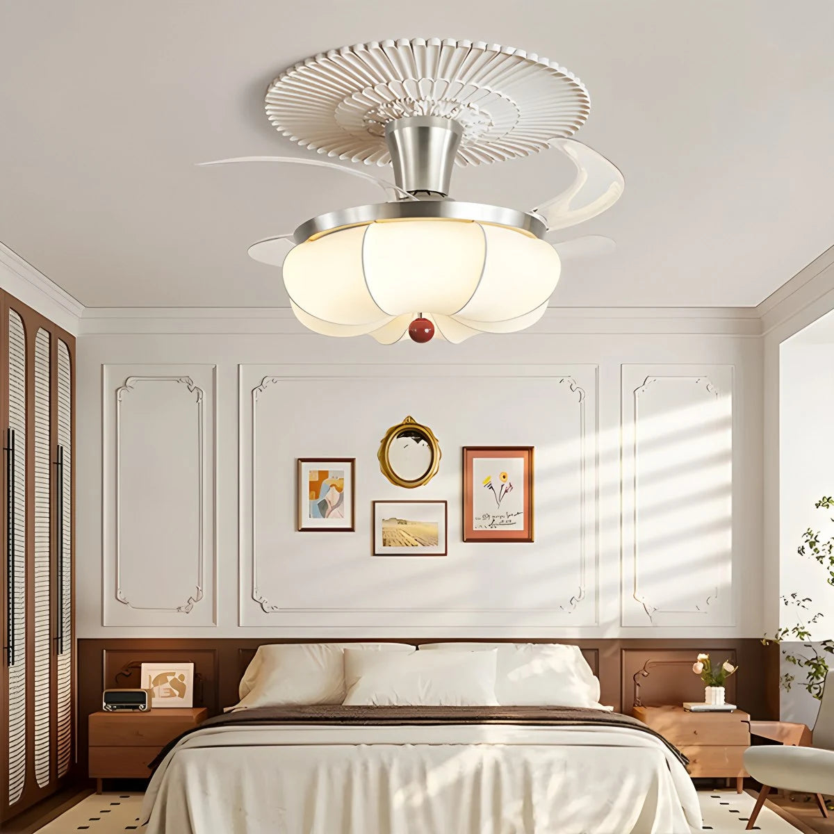 Antizer Retro Fabric Ceiling Fan Light for Dining Room