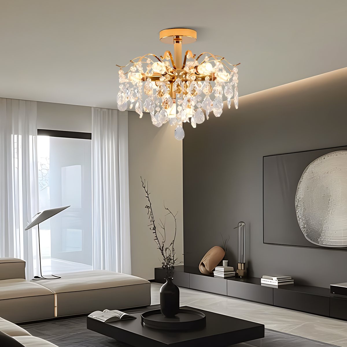 Antizer French Vintage Crystal Ceiling Chandelier