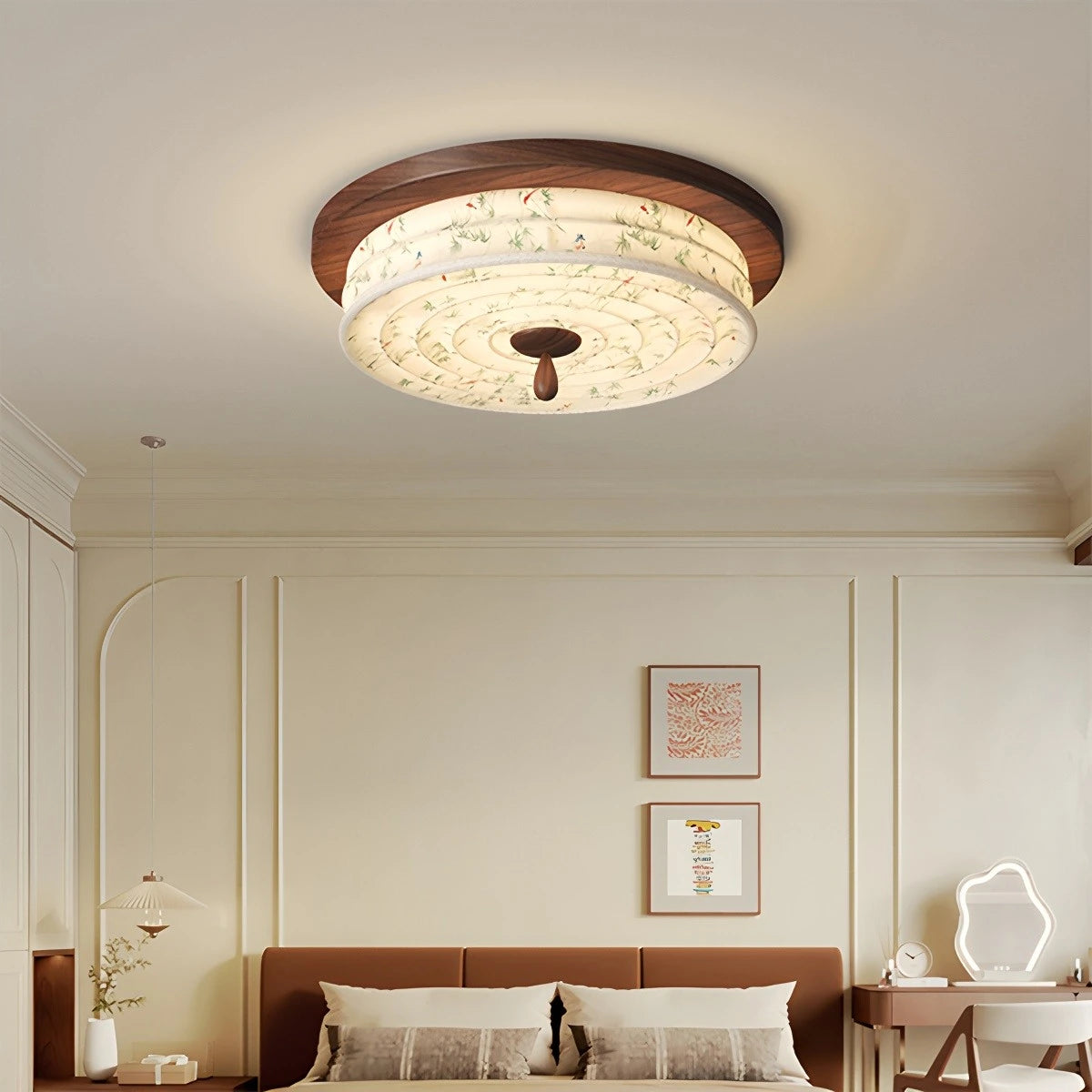 Antizer Walnut Color Fabric Ceiling Lamp for Bedroom