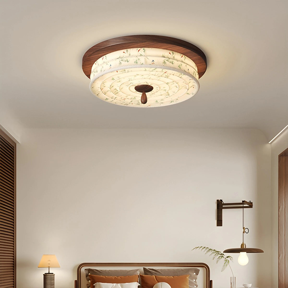 Antizer Walnut Color Fabric Ceiling Lamp for Bedroom