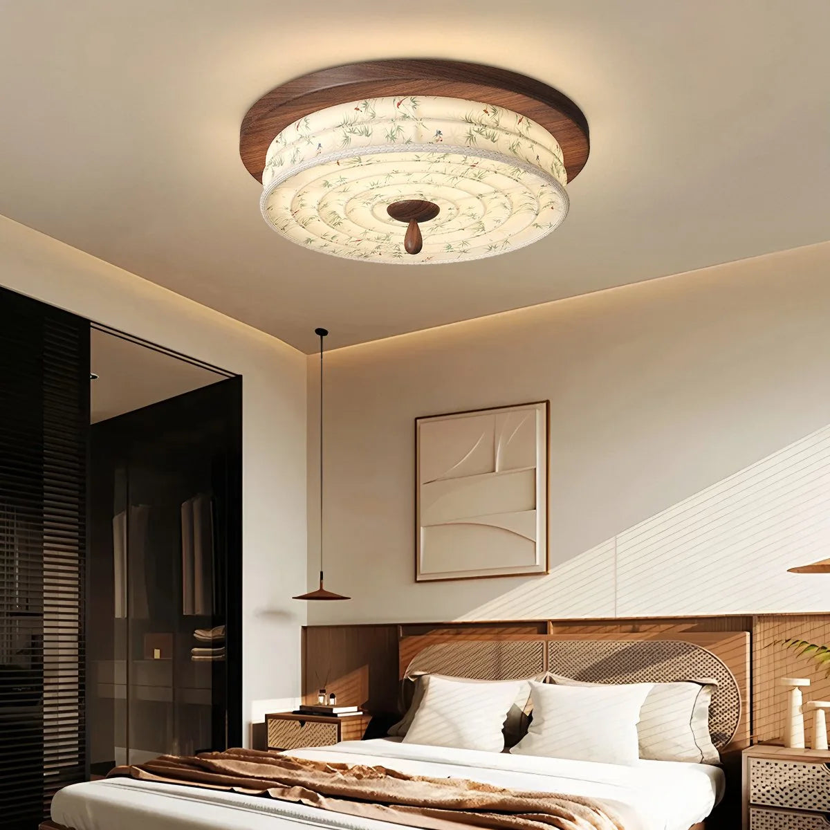 Antizer Walnut Color Fabric Ceiling Lamp for Bedroom
