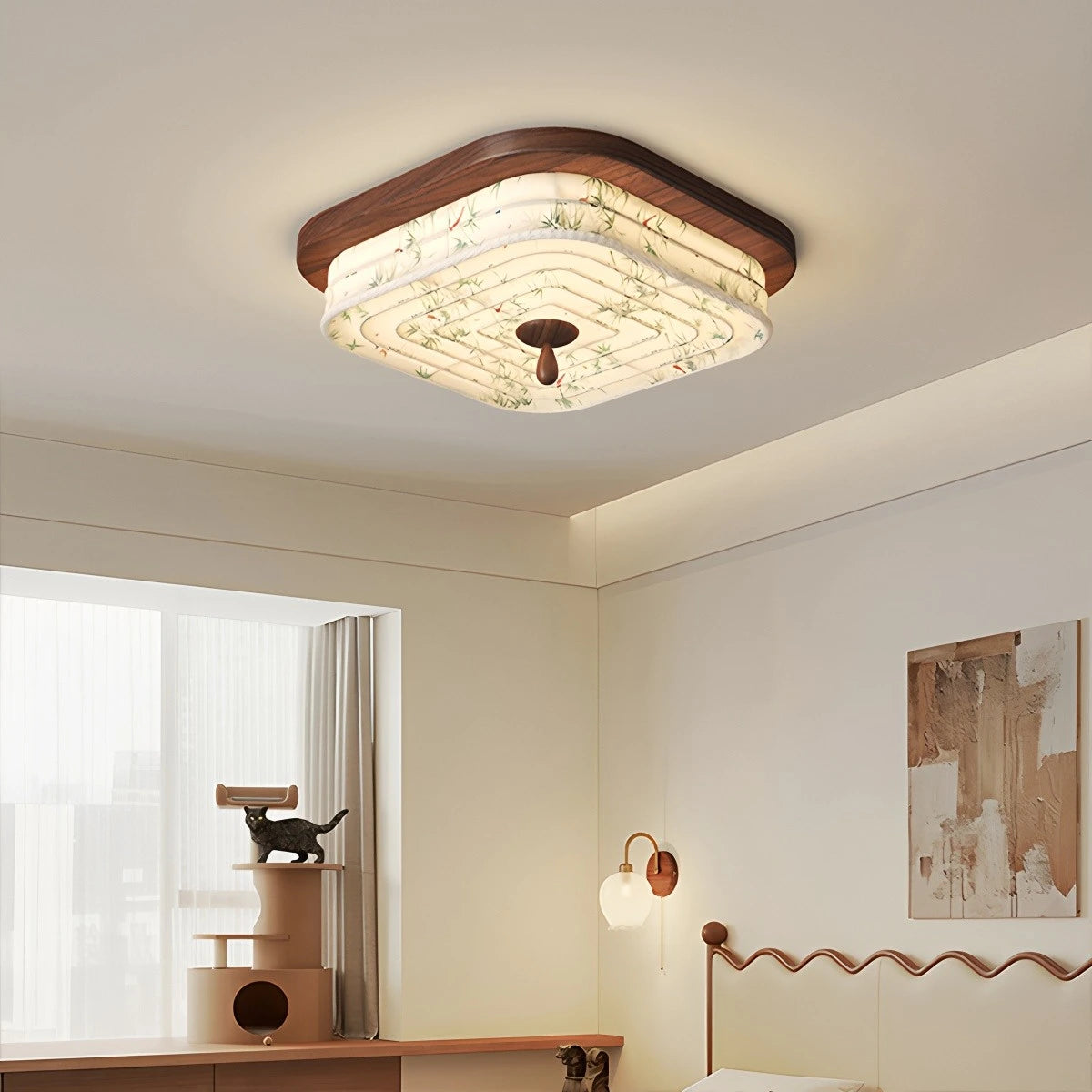 Antizer Walnut Color Fabric Ceiling Lamp for Bedroom