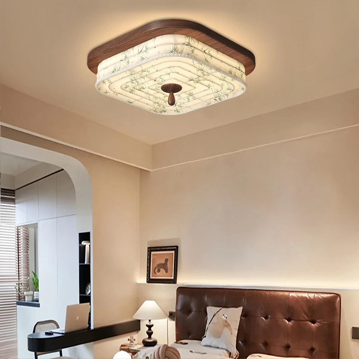 Antizer Walnut Color Fabric Ceiling Lamp for Bedroom