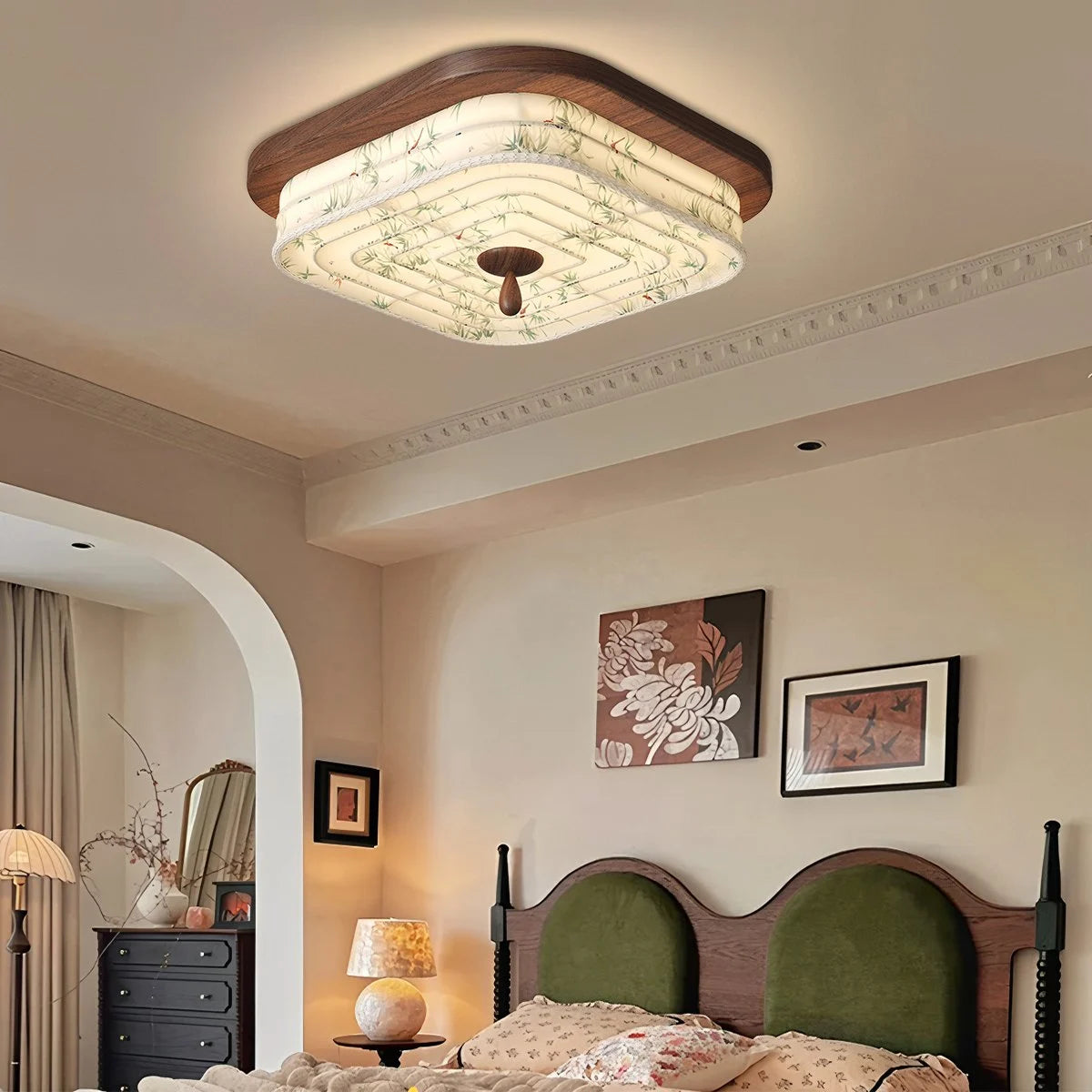 Antizer Walnut Color Fabric Ceiling Lamp for Bedroom