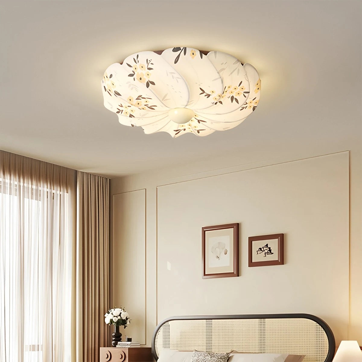 Antizer French Print Fabric Ceiling Lamp for Bedroom