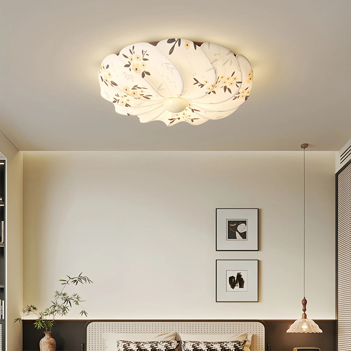 Antizer French Print Fabric Ceiling Lamp for Bedroom