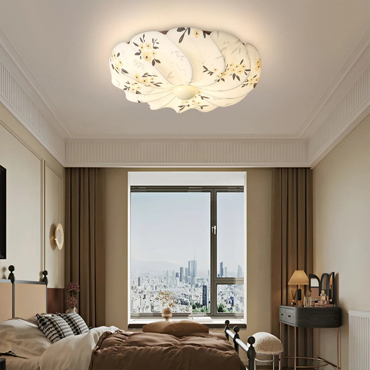 Antizer French Print Fabric Ceiling Lamp for Bedroom