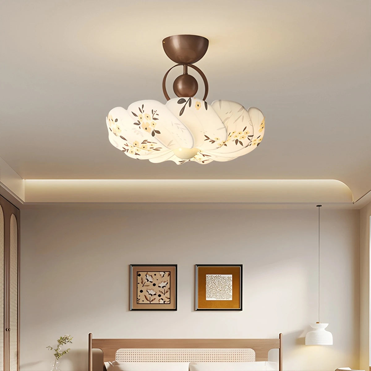Antizer French Print Fabric Ceiling Lamp for Bedroom