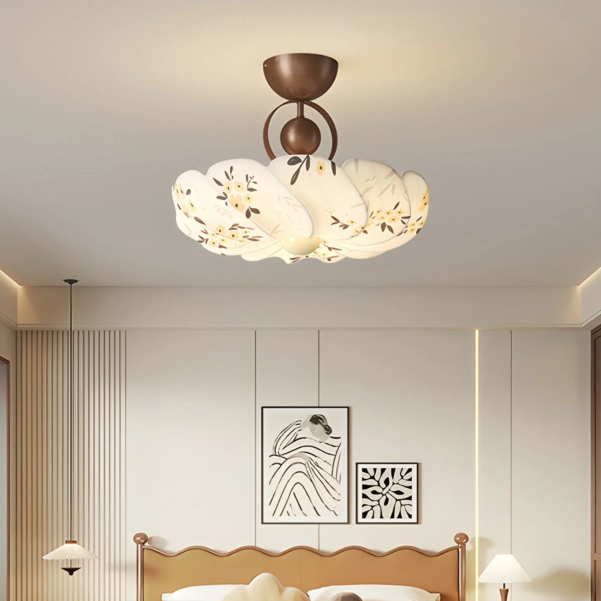 Antizer French Print Fabric Ceiling Lamp for Bedroom