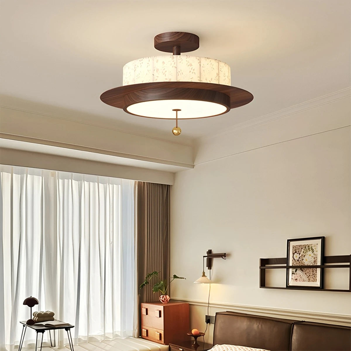 Fabric Walnut Color LED Ceiling Light & Pendant Lamp