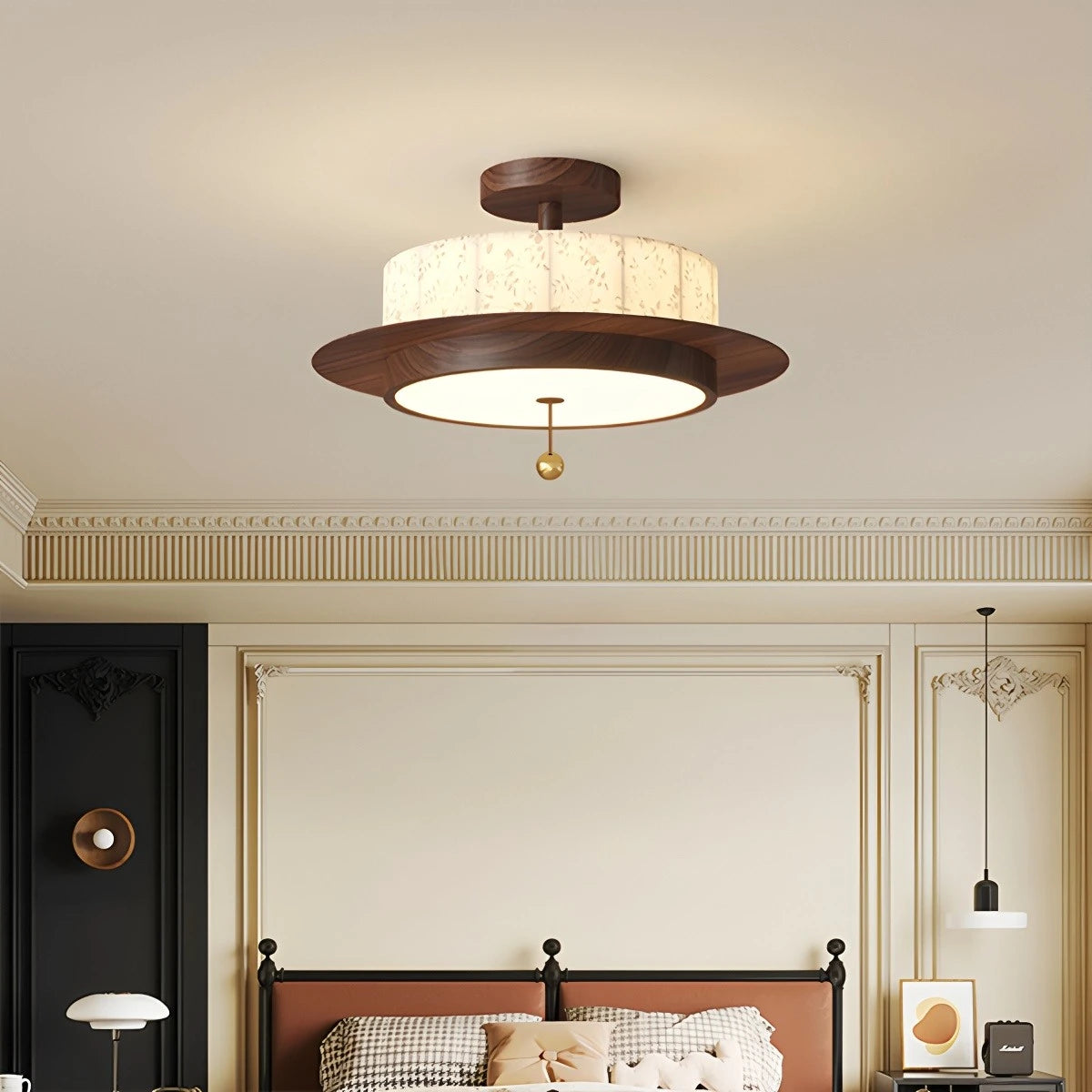 Fabric Walnut Color LED Ceiling Light & Pendant Lamp