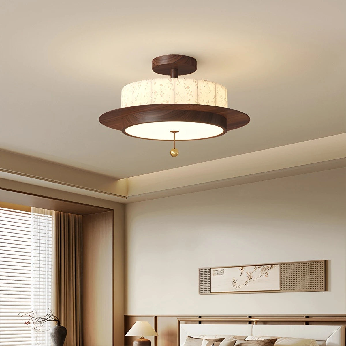 Fabric Walnut Color LED Ceiling Light & Pendant Lamp