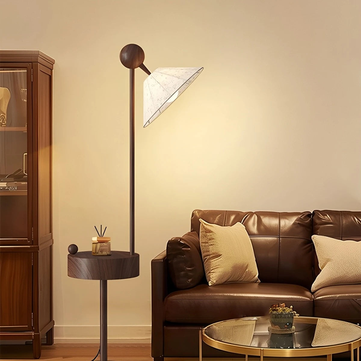 Antizer Retro Fabric Lampshade Floor Lamp with Round Shelf