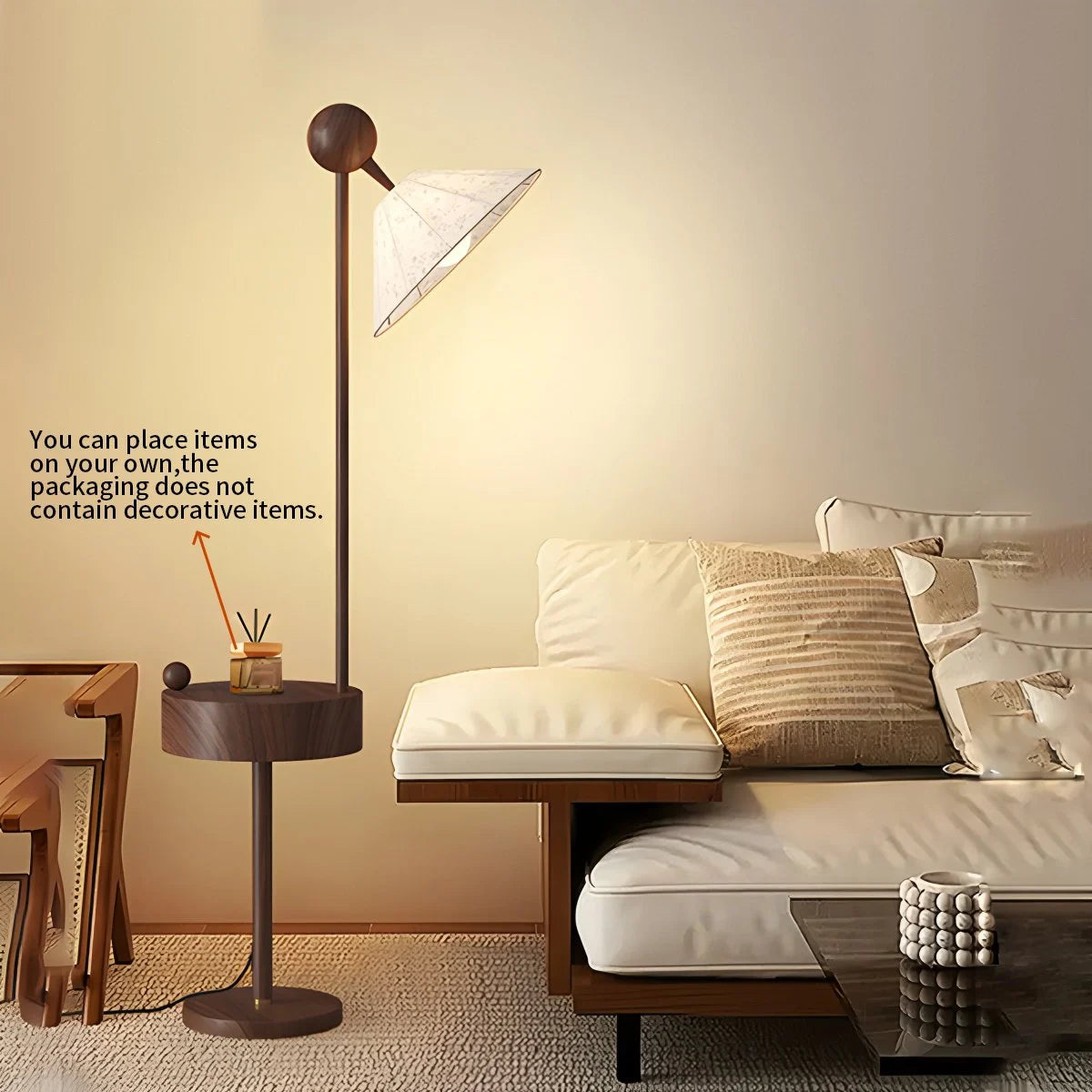 Antizer Retro Fabric Lampshade Floor Lamp with Round Shelf