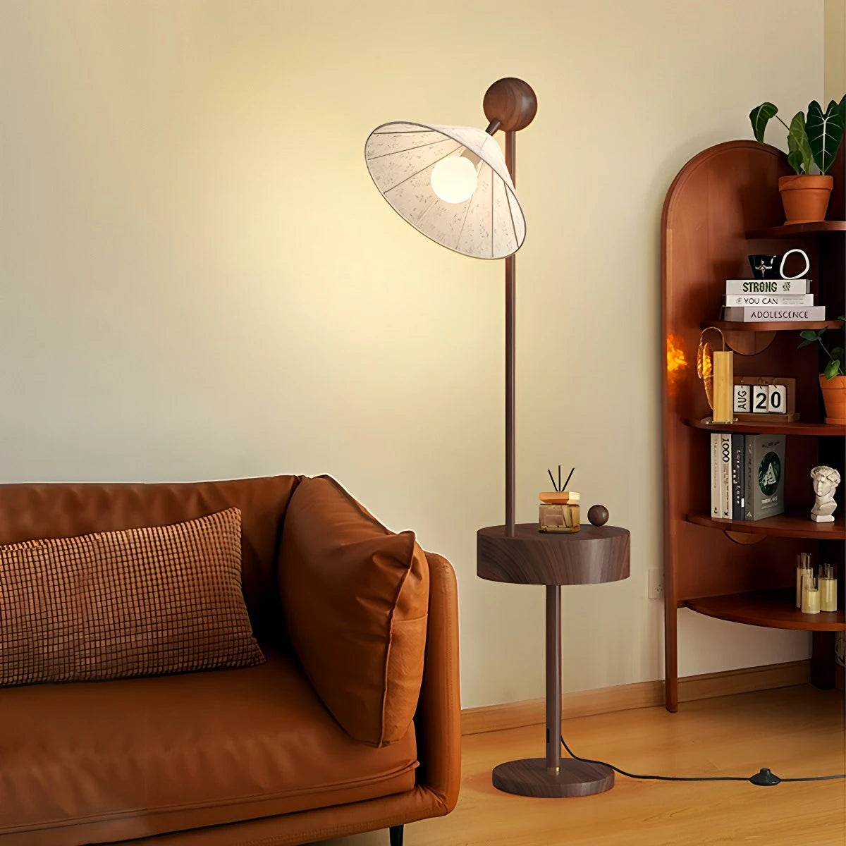 Antizer Retro Fabric Lampshade Floor Lamp with Round Shelf