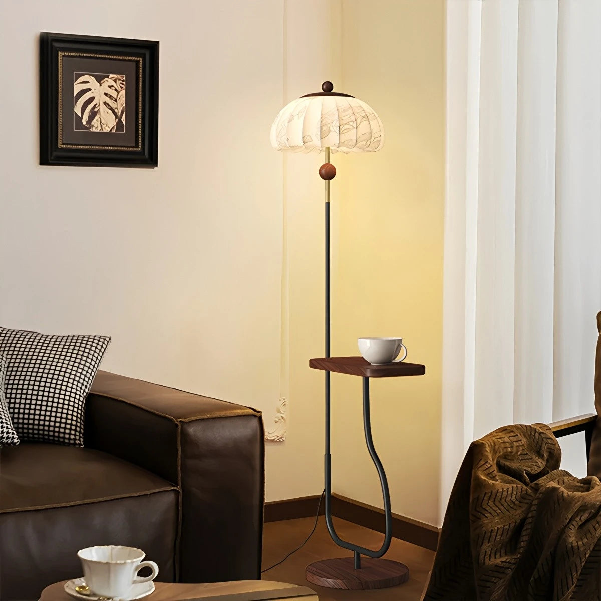 Antizer Fabric Pumpkin Shape Floor Lamp with Tray