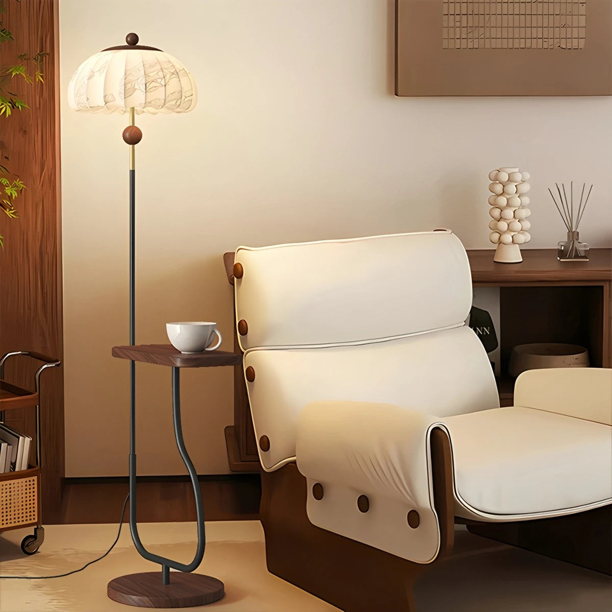 Antizer Fabric Pumpkin Shape Floor Lamp with Tray