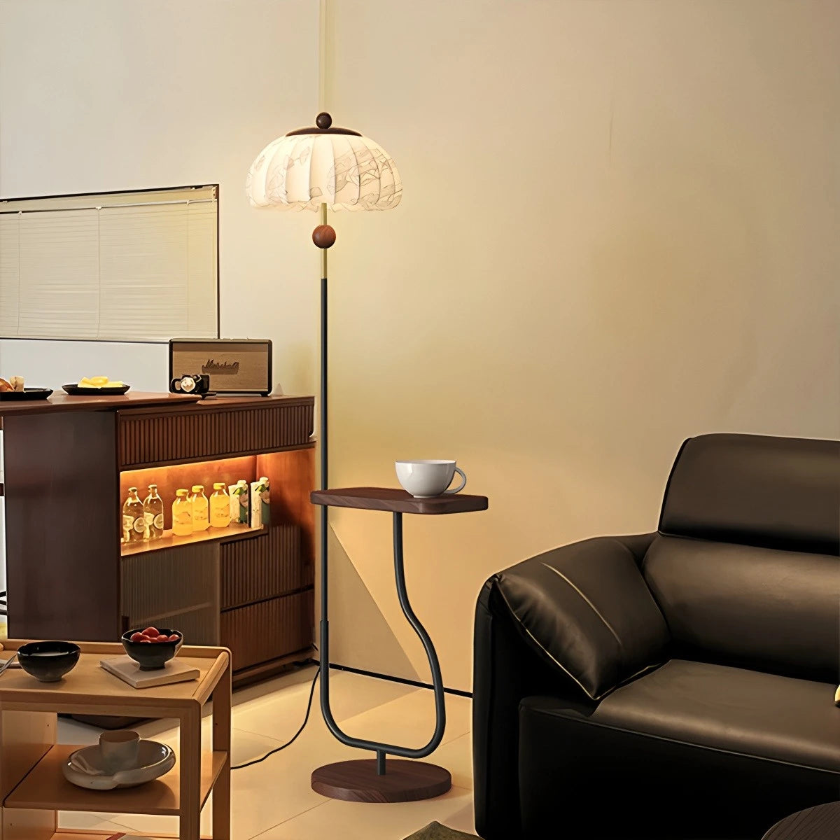 Antizer Fabric Pumpkin Shape Floor Lamp with Tray