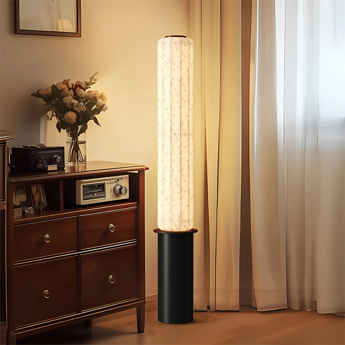 Antizer Column Fabric Lampshade Floor Lamp for Bedroom