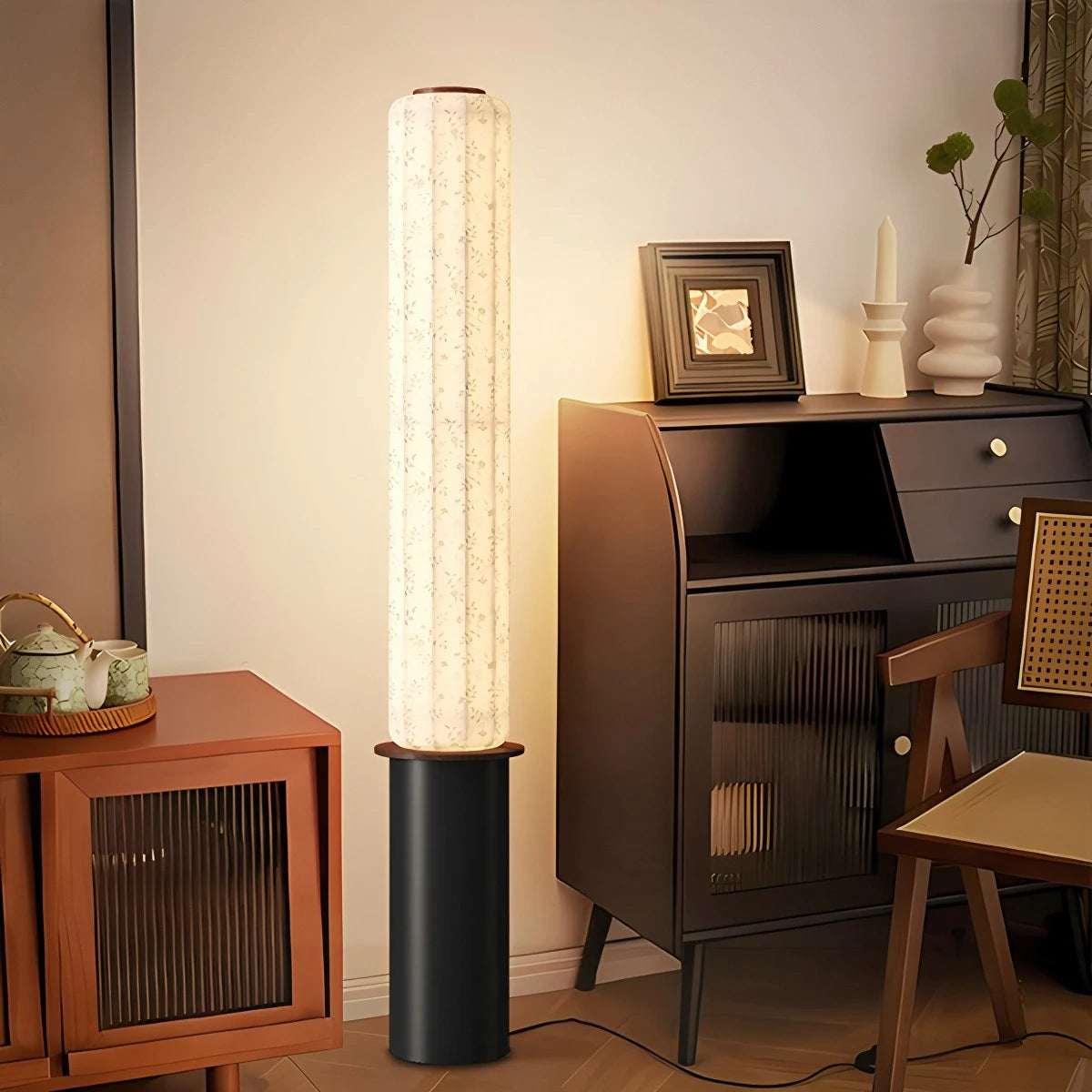 Antizer Column Fabric Lampshade Floor Lamp for Bedroom