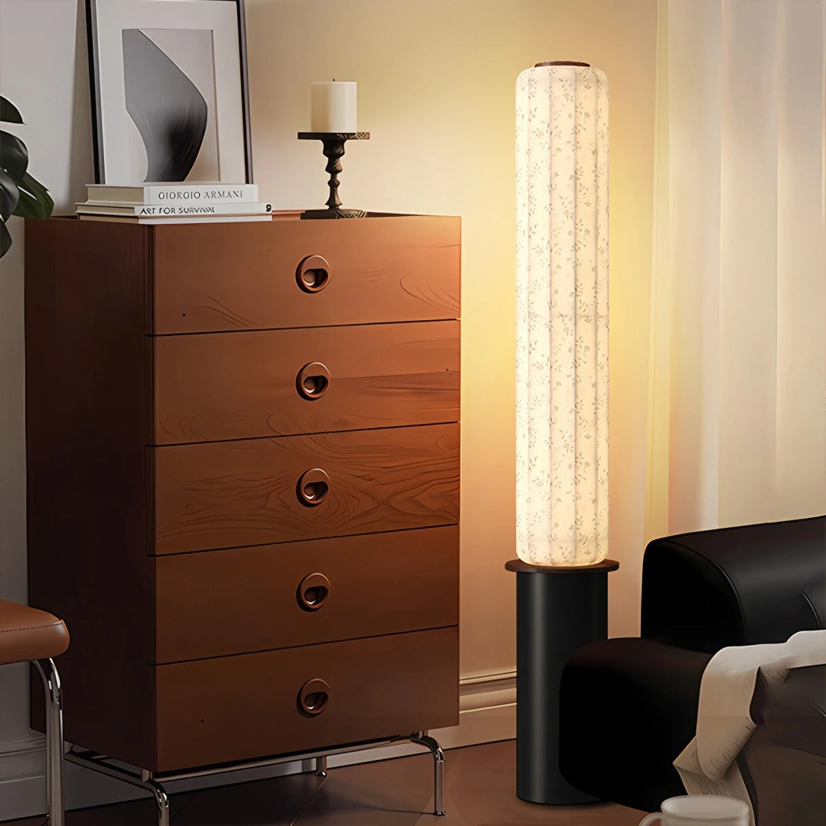 Antizer Column Fabric Lampshade Floor Lamp for Bedroom