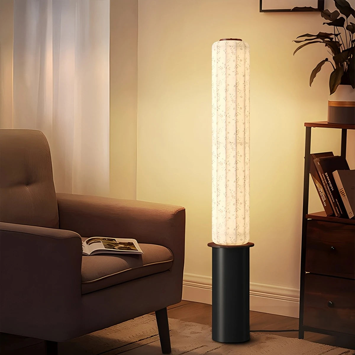 Antizer Column Fabric Lampshade Floor Lamp for Bedroom