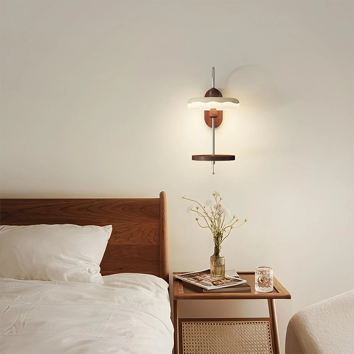 Antizer Cream Style Bedside Wall Lamp with Shelf