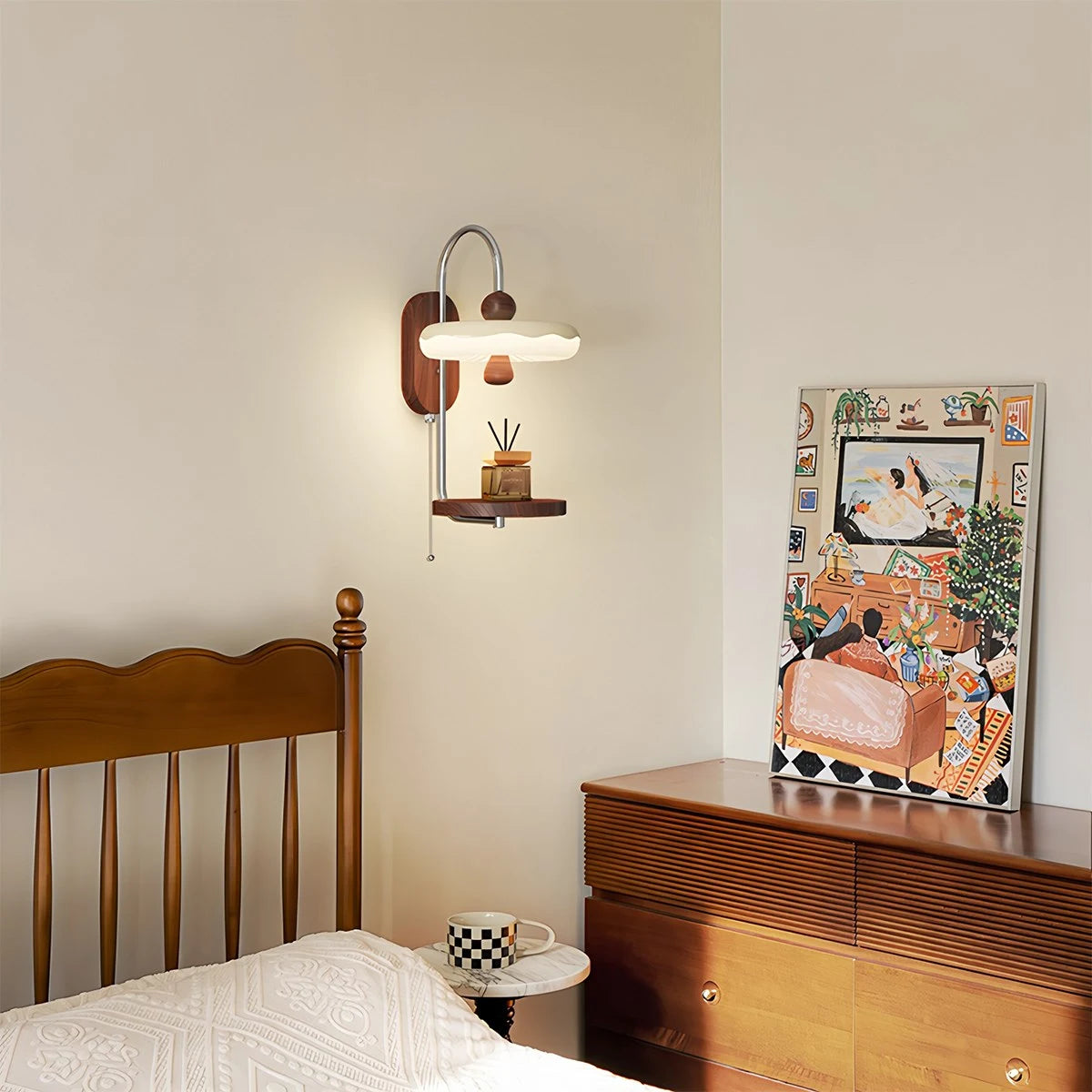 Antizer Cream Style Bedside Wall Lamp with Shelf