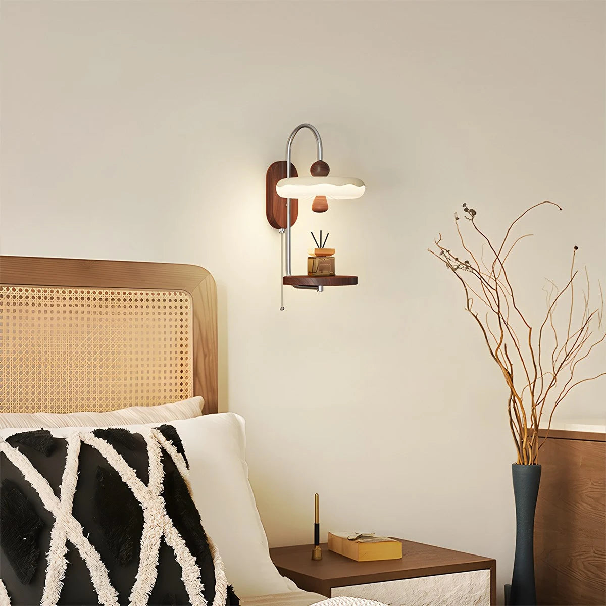 Antizer Cream Style Bedside Wall Lamp with Shelf