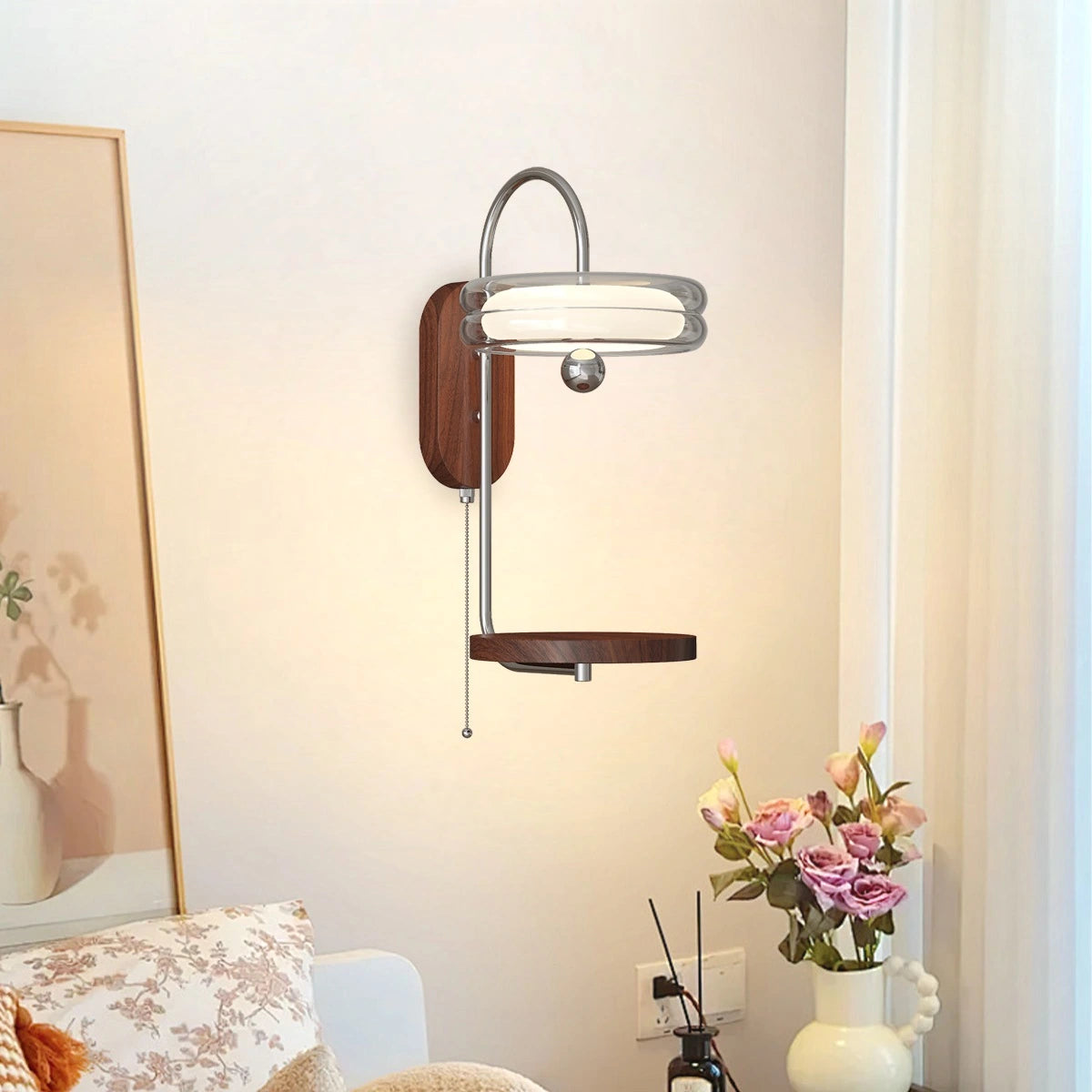 Antizer Round Glass Lampshade Wall Lamp with Tray