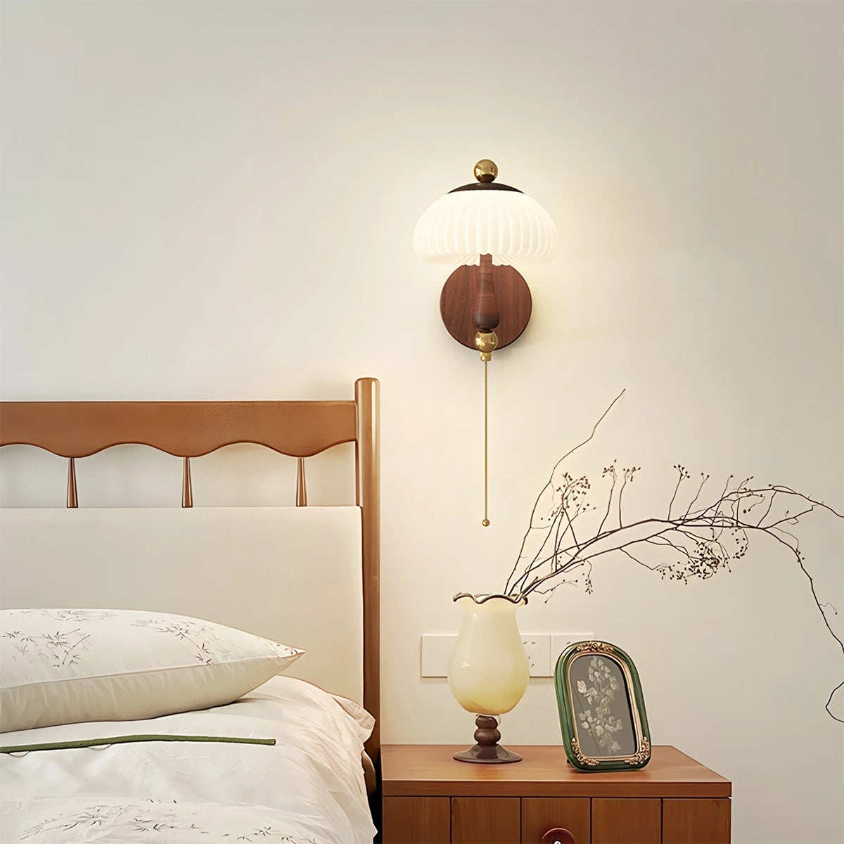 Antizer Cream Mushroom-Shaped Bedside Wall Lamp