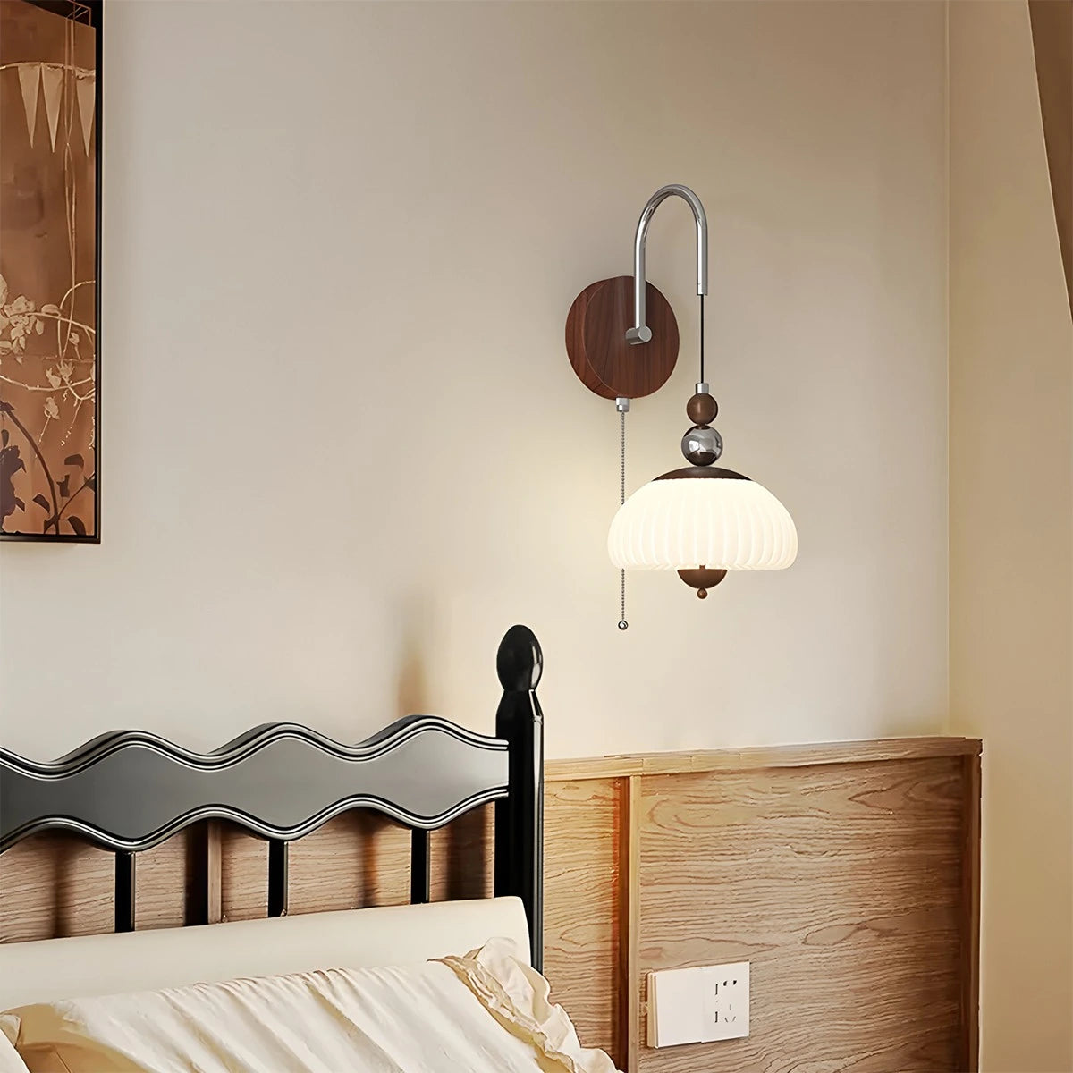 Antizer Cream Mushroom-Shaped Bedside Wall Lamp