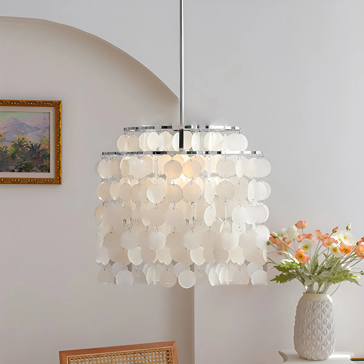 Antizer Round Shell Chandelier for Bedroom Living Room