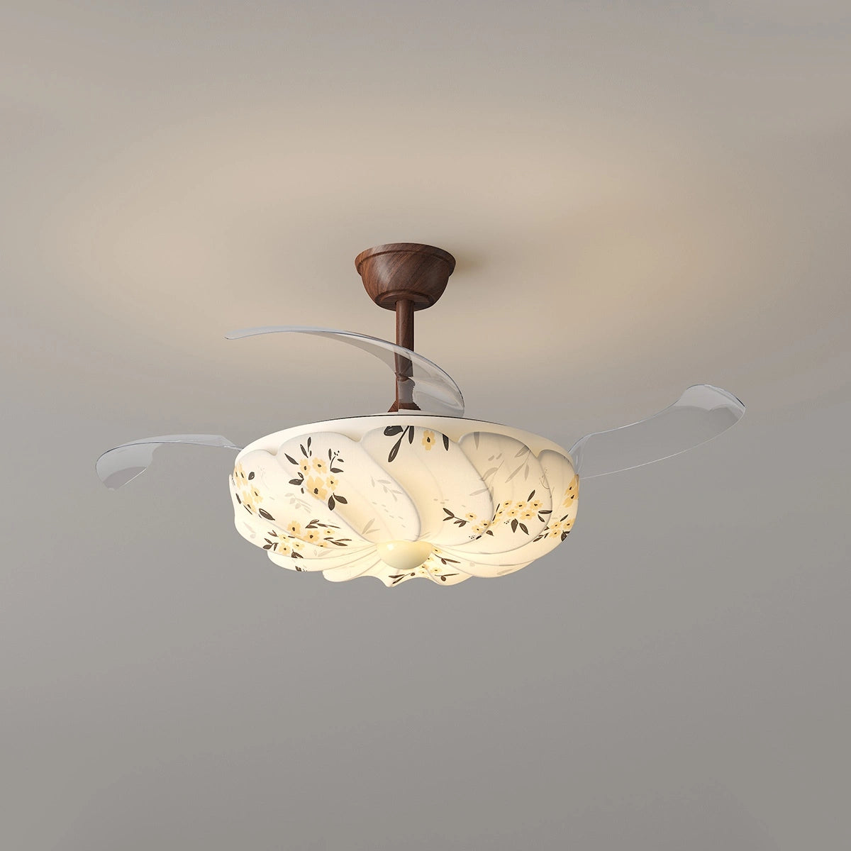 Antizer Floral Fabric Retractable Ceiling Fan Light