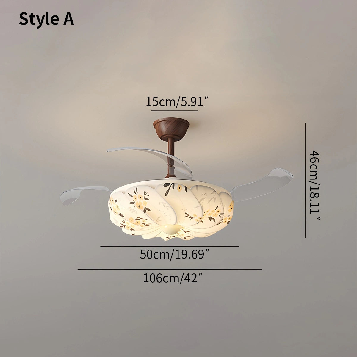 Antizer Floral Fabric Retractable Ceiling Fan Light