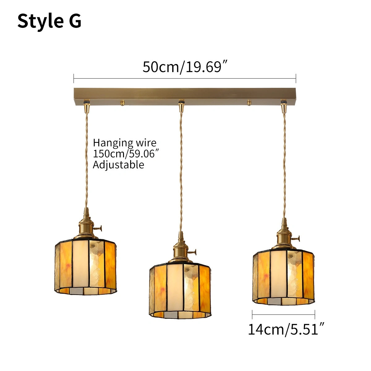 Antizer Vintage Brass Glass Pendant Light