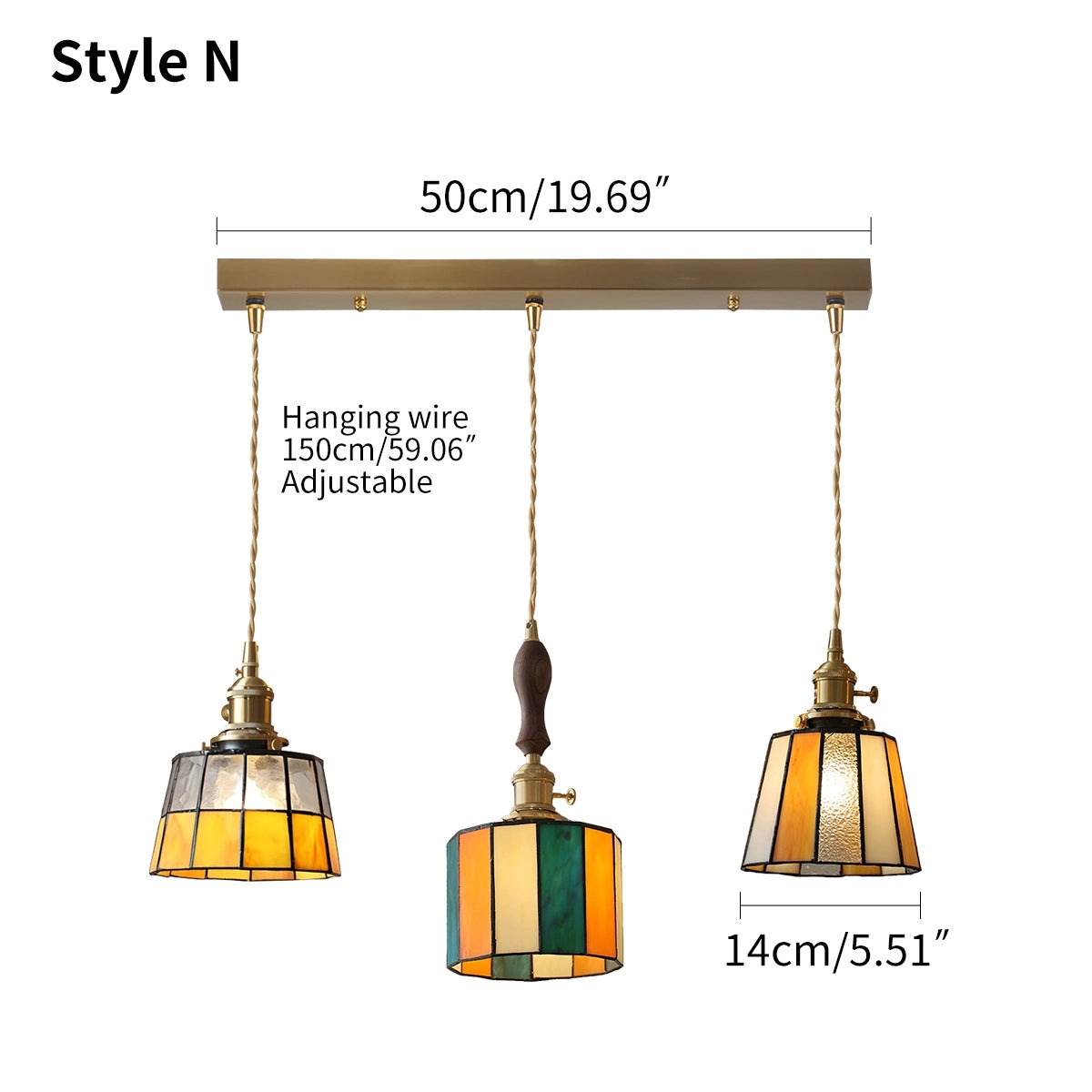 Antizer Vintage Brass Glass Pendant Light