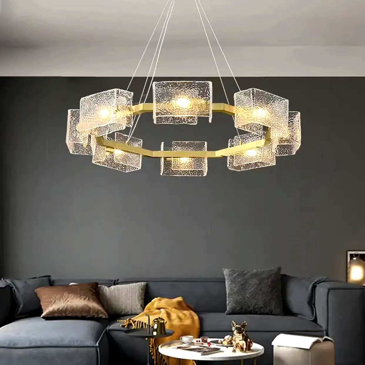Antizer Textured Glass Round Chandelier
