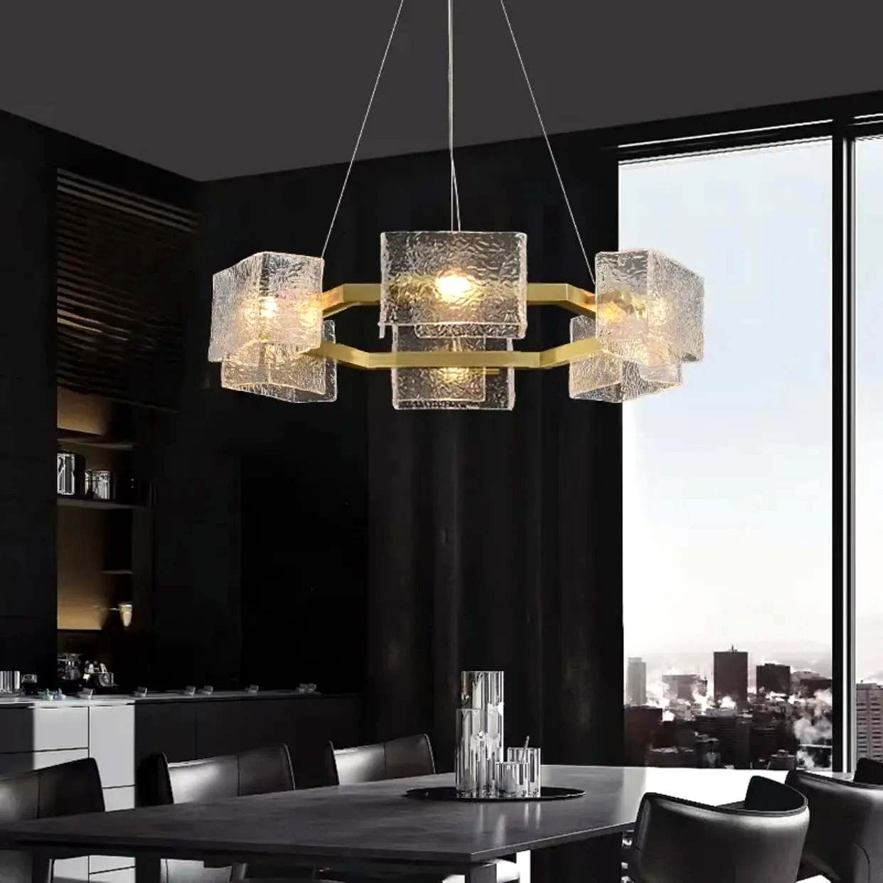 Antizer Textured Glass Round Chandelier