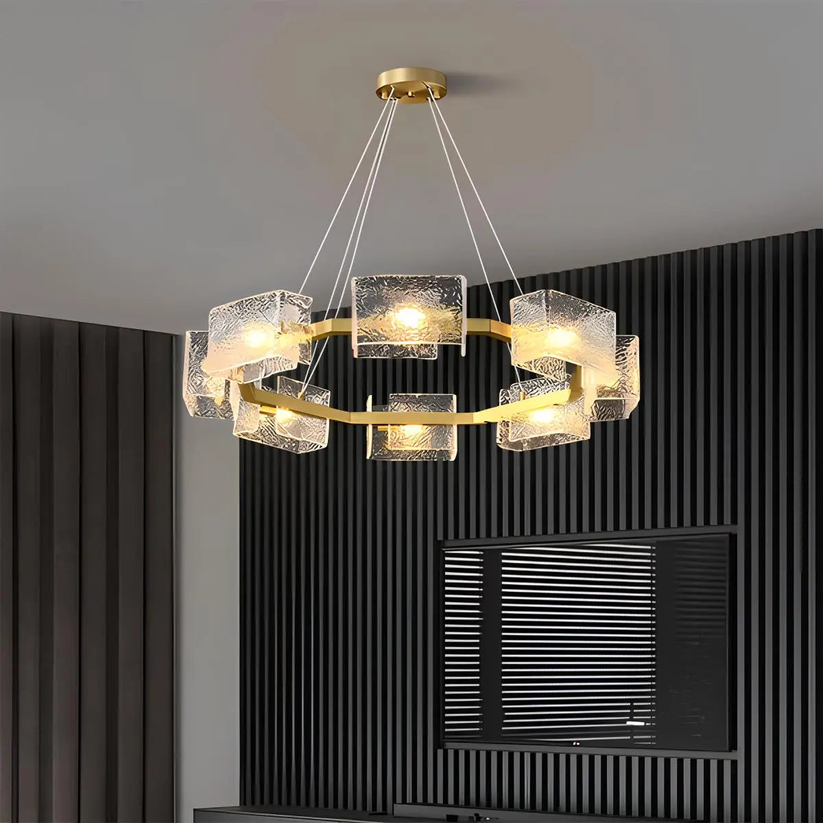 Antizer Textured Glass Round Chandelier